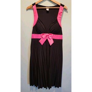 Y2K Taboo Black Pink Babydoll Midi Dress Pleated Bow Stretch Sz 2X